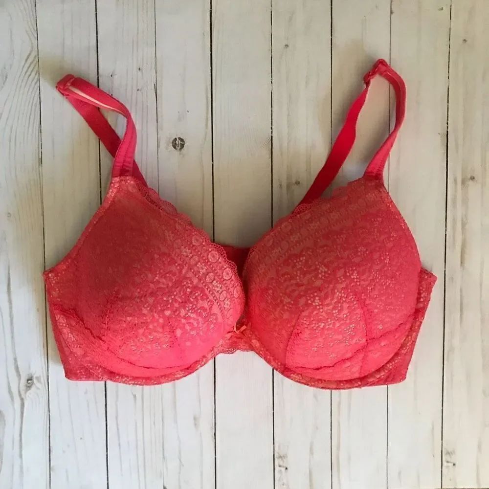 Cacique 42DD underwire Coral Lace push up full coverage bow sexy comfort